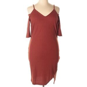 Say What? Rust Brown Cold Shoulder Dress